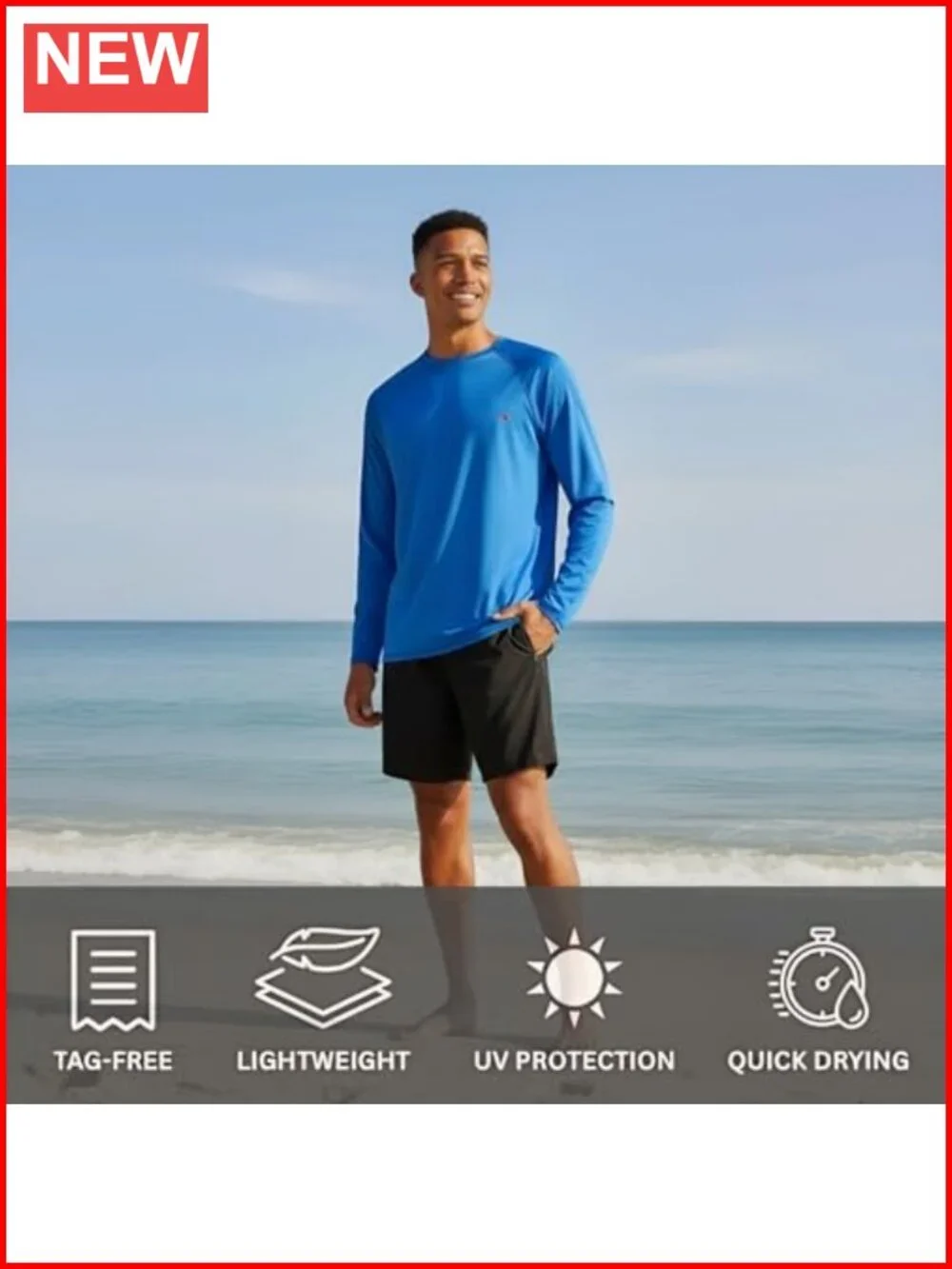 Men's UPF 50+ Long Sleeve Rash Guard Quick Dry Swim Shirt